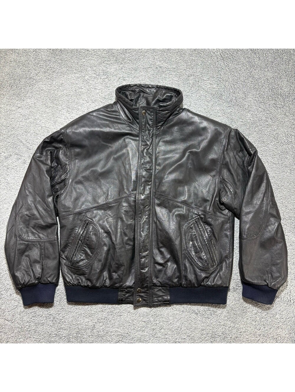 Vintage Ash Creek Trading Leather Jacket Black/Navy Blue Men’s Size Large